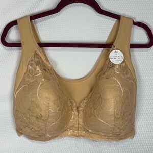 NEW LB Lace Front Closure Wireless Bra Nude Beige 44D Full Coverage Comfort